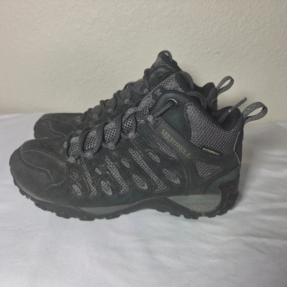 Merrell Alverstone Waterproof Hiking Boots Mens 7 Black Suede Mid J035713